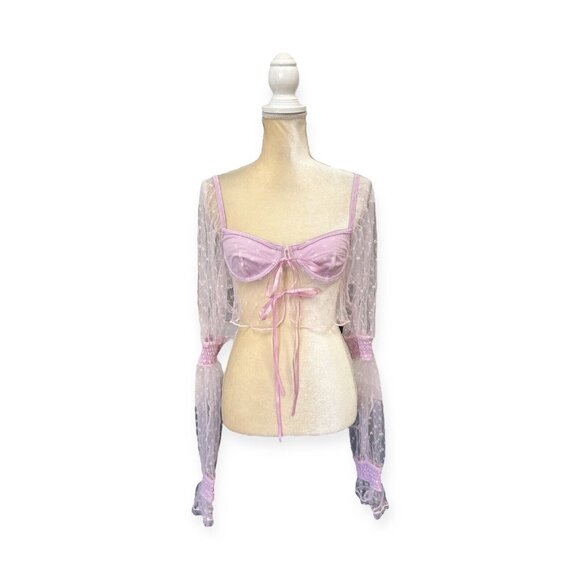 Sugar Thrillz Tops - Sugar Thrillz Miss U More Pink Sheer Crop Top Size Xs Extra Small Babydoll